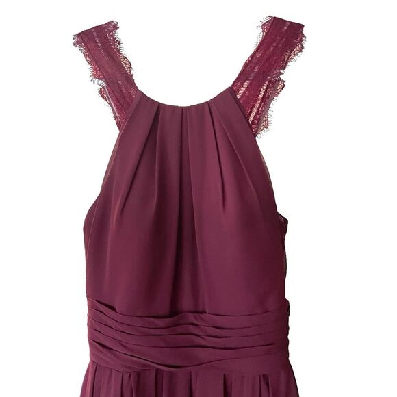 AZAZIE COLLEEN A-Line Lace Chiffon Floor-Length Burgundy Bridesmaid Dress Size 2 - Picture 3 of 15